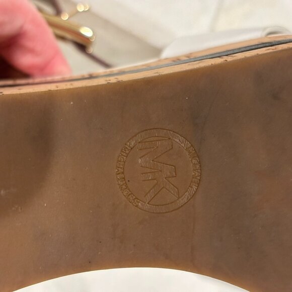 Michael Kors White & Tan Leather Cork Wedge Sandals Size 8 - Picture 6 of 8